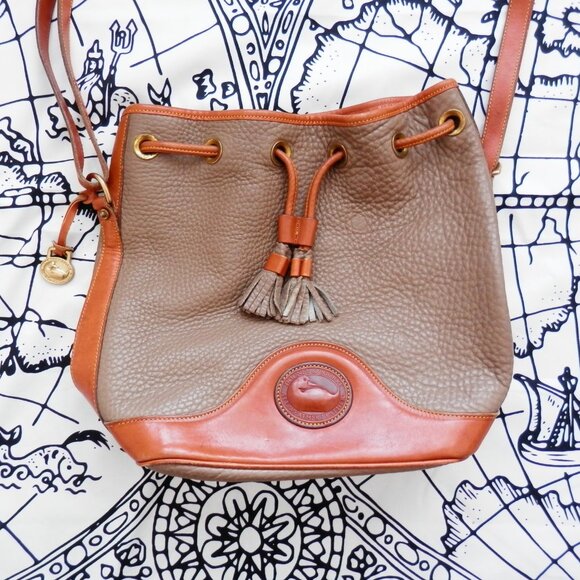 Vintage Dooney & Bourke Pebble Leather Drawstring Bucket Bag - Picture 2 of 13